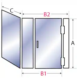 Porte battante à angle droit avec panneau et vitre