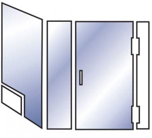 Right Angle Swing Door with Panel and Notched Pane