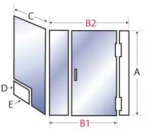Right Angle Swing Door with Panel & Notched Pane diagram