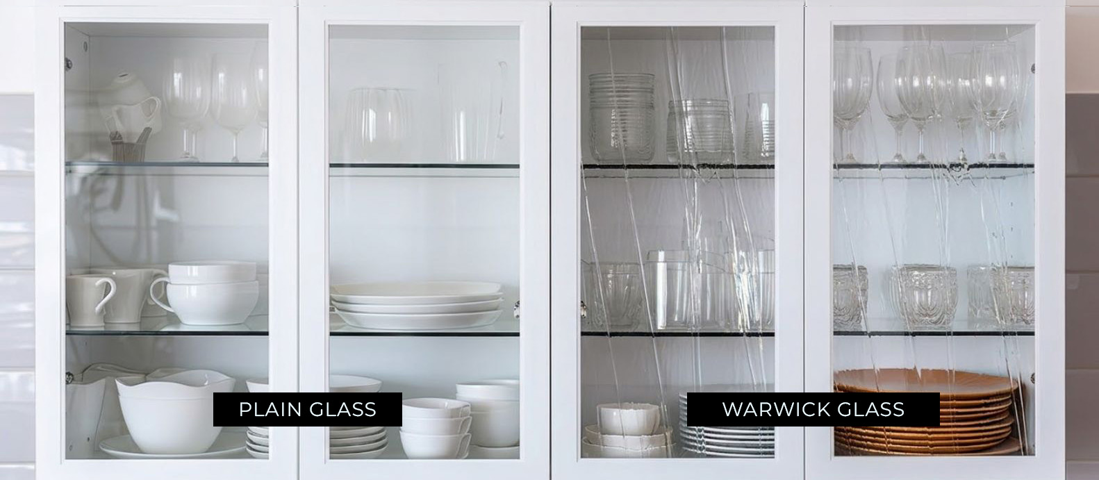 Clear glass compared with Warwick patterned glass