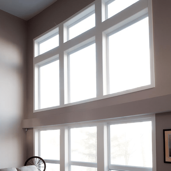 Tall residential windows in a bright living room