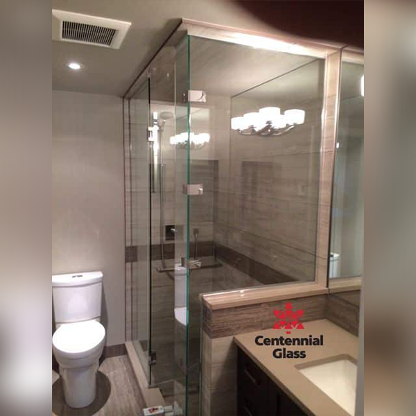 Right Angle Swing Door with Panel & Notched Pane glass shower