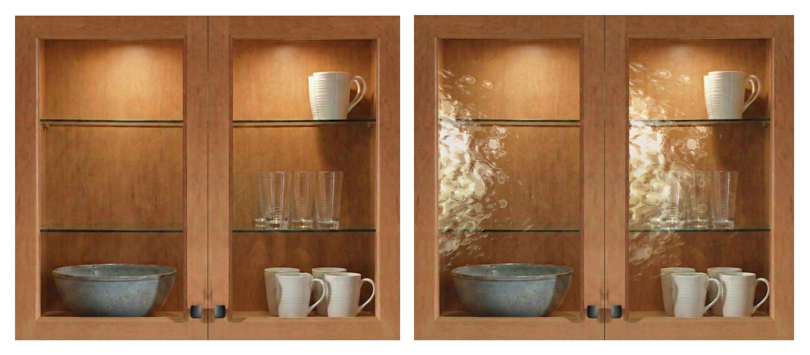 Clear glass compared with Gothic patterned glass