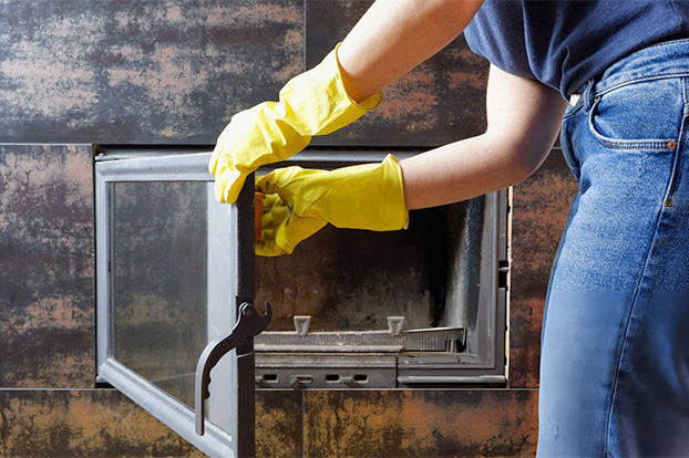 Replacement fireplace glass detail
