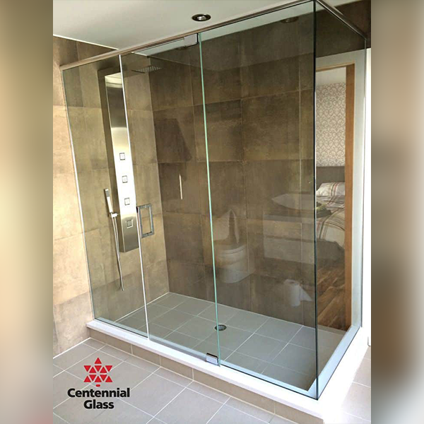 Right Angle Pivot Door with Pane glass shower