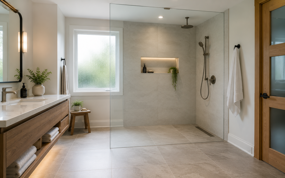 curbless shower glass